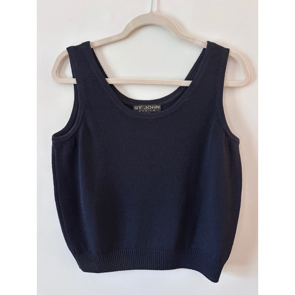 St. John Basics Black Knit Tank Top Scoop‎ Neck Sleeveless Shell Size S